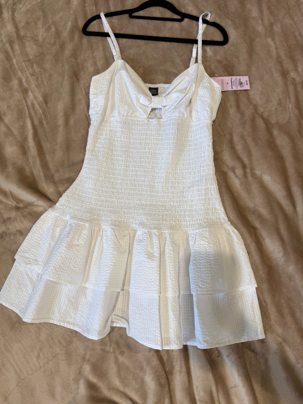 wild fable White Smocked Tiered Sundress with Bow Detail